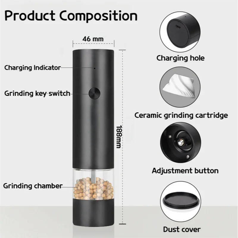 USB Rechargeable Electric Salt and Pepper Grinder