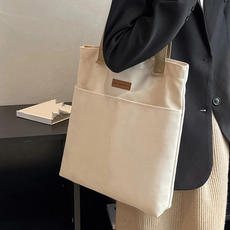 Women Canvas Tote Bag Solid Color Designer Ladies Casual Handbag