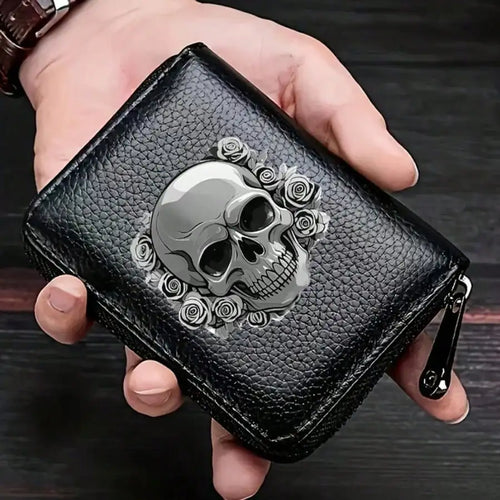 Gothic Skull Floral Print Wallet Multifunctional Card Holder Zipper
