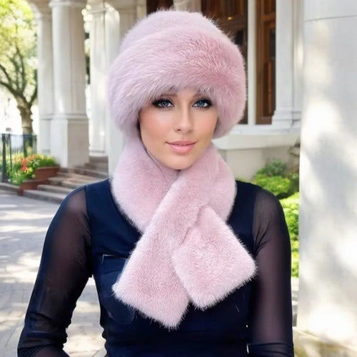 Luxury Faux Fur Hat & Scarf Set - Warm Elegant Versatile for Winter