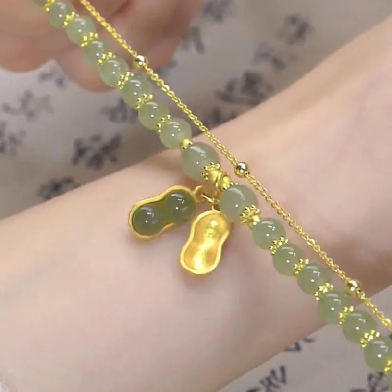 Natural Real Jade Peanut Bracelet Charm Jewelry Designer Bangle