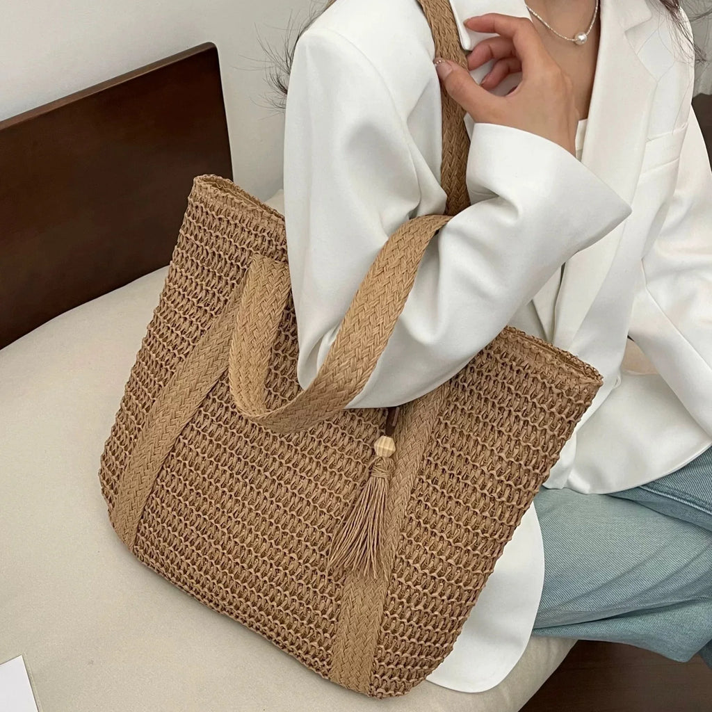French style large capacity woven straw woven bag for women, new beach