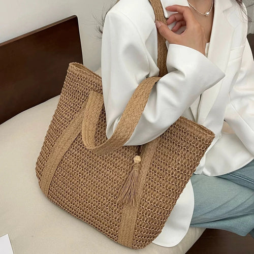 French style large capacity woven straw woven bag for women, new beach