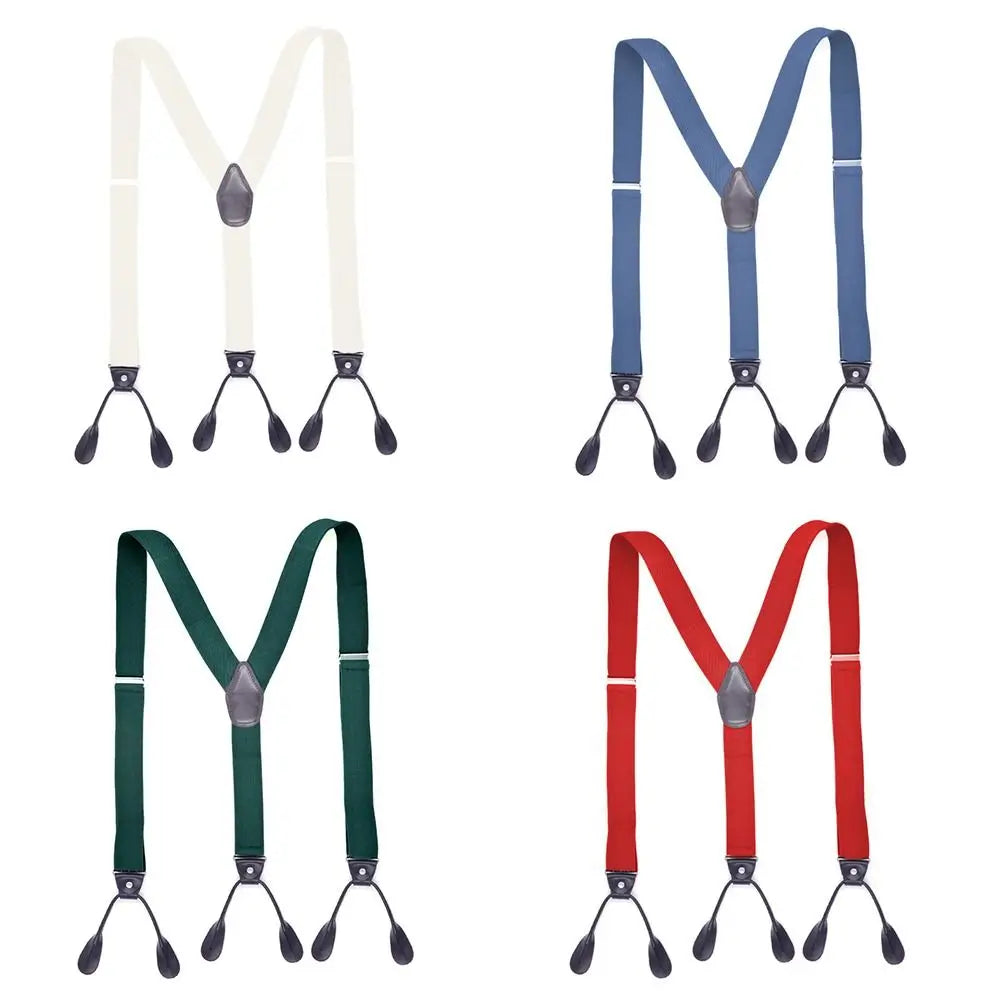 Men Women Adult Vintage Suspenders Leather Trimmed Button End Y Back