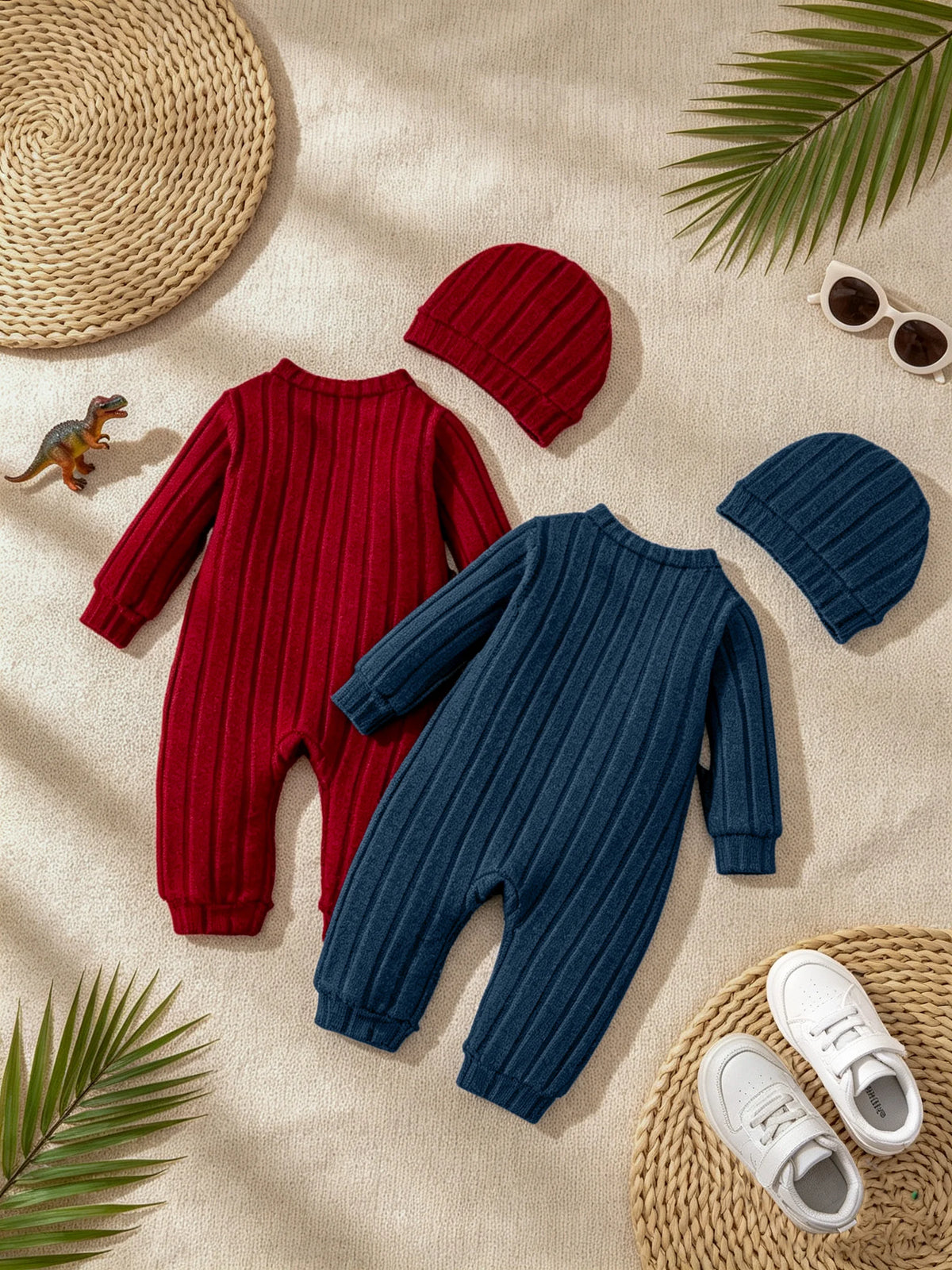 【Baby Boy】Autumn & Winter Red Onesie with Front Single-Breasted