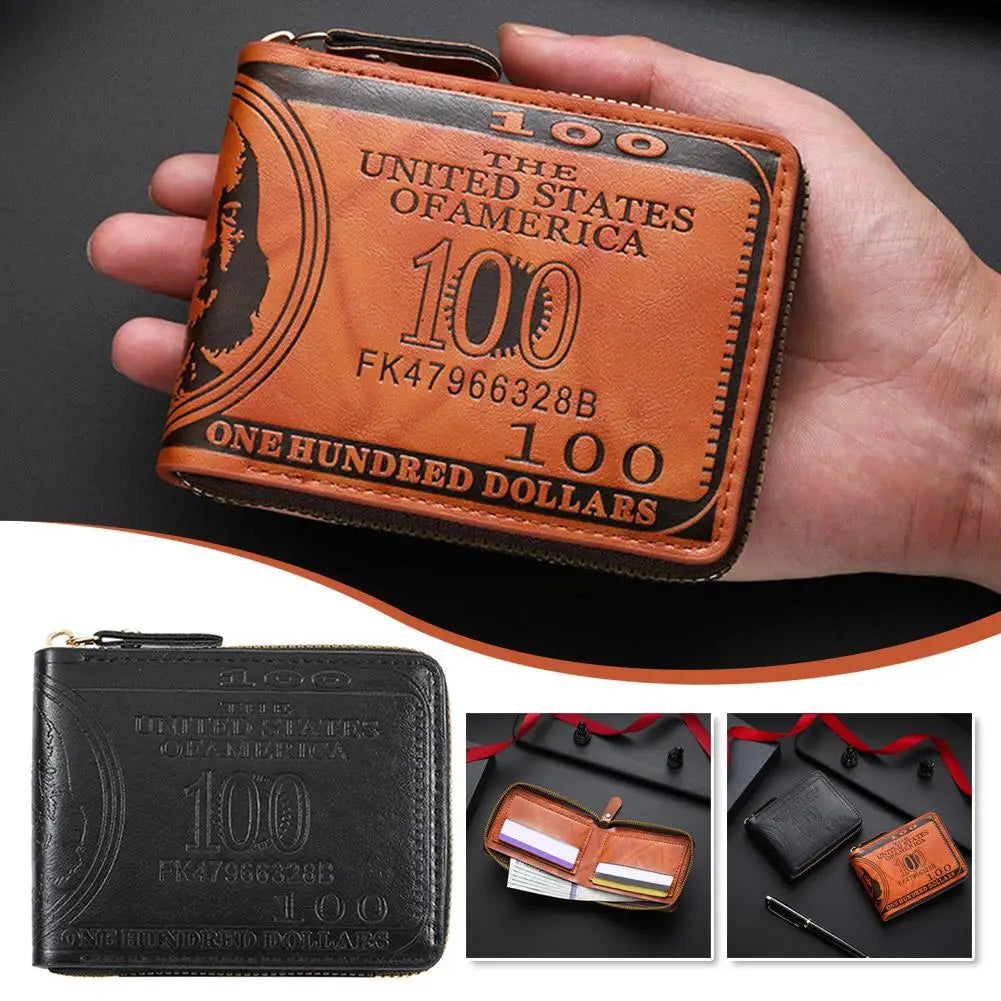 Men's Wallets with 100 US Dollar Pattern Hasp Male Leather Wallet with