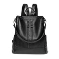 Women's Soft Leather Backpack — Black Casual Multifunctional School Bag