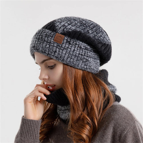 Winter men's and women's hats and scarves two-piece set