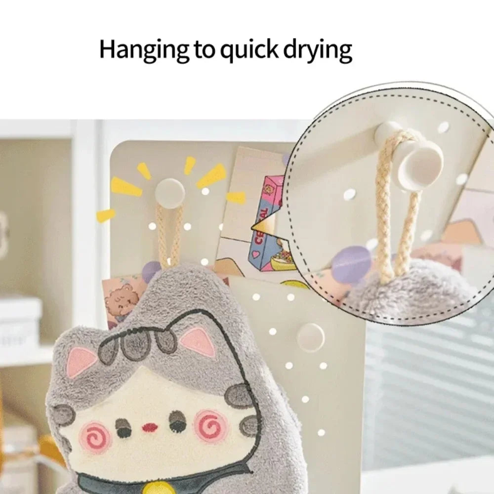 Cute Cat Hand Towel Quick Drying Kitchen Cleaning Rag Coral Velvet