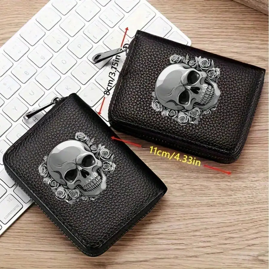 Gothic Skull Floral Print Wallet Multifunctional Card Holder Zipper