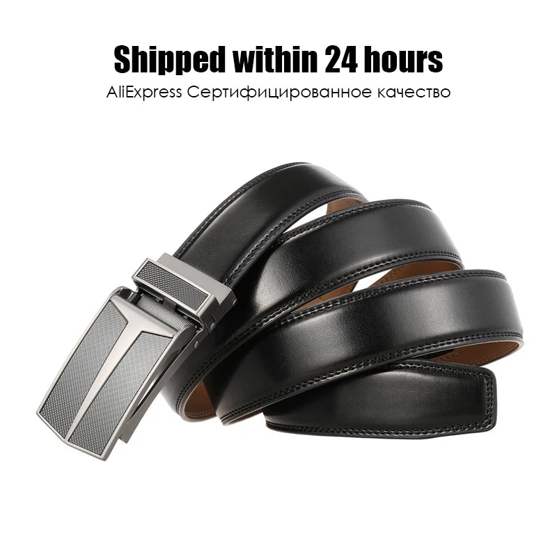 VATLTY 3.0cm Men's Genuine Leather Belt Silver Automatic Buckle