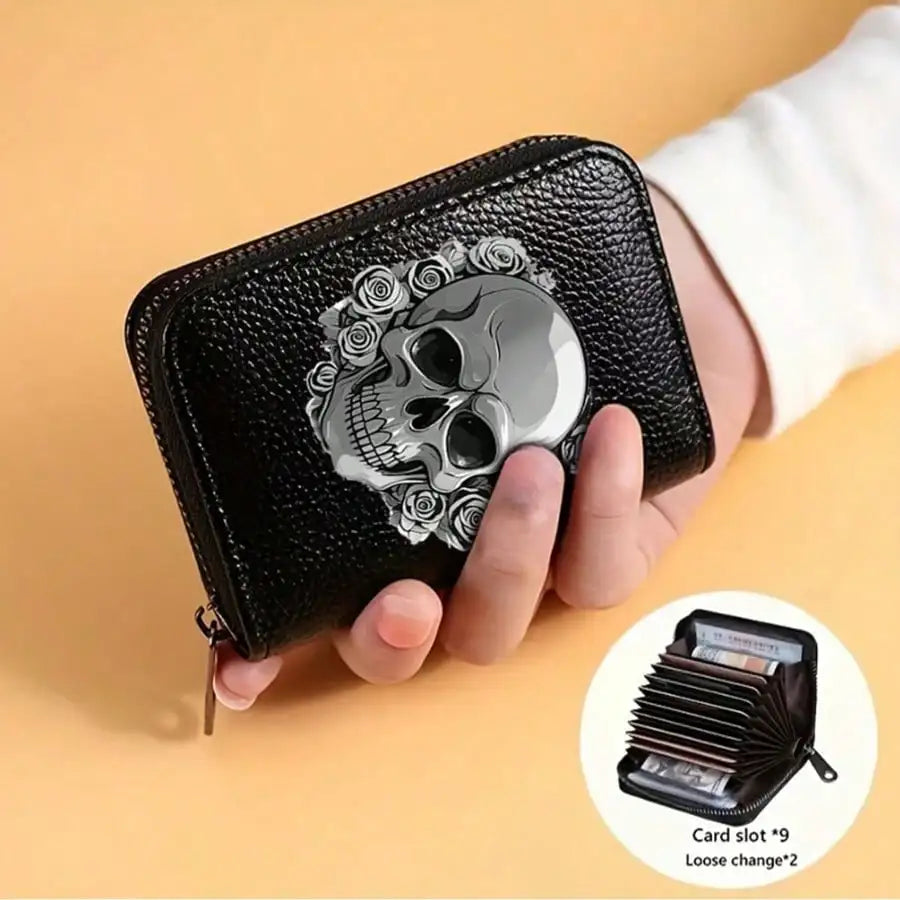 Gothic Skull Floral Print Wallet Multifunctional Card Holder Zipper