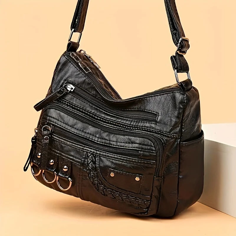 Vintage PU Crossbody Bag, Retro Multi Layer Shoulder Bag, Women's