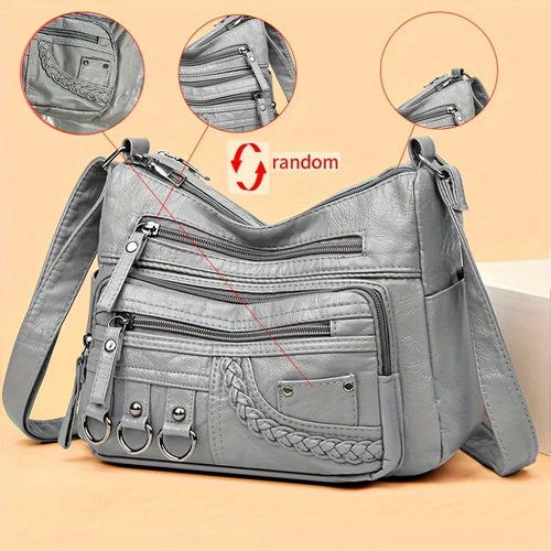 Vintage PU Crossbody Bag, Retro Multi Layer Shoulder Bag, Women's