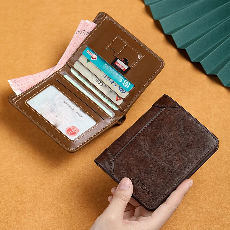 PU Leather RFID Wallet Men Slim Vertical Wallets Black Thin Short ID