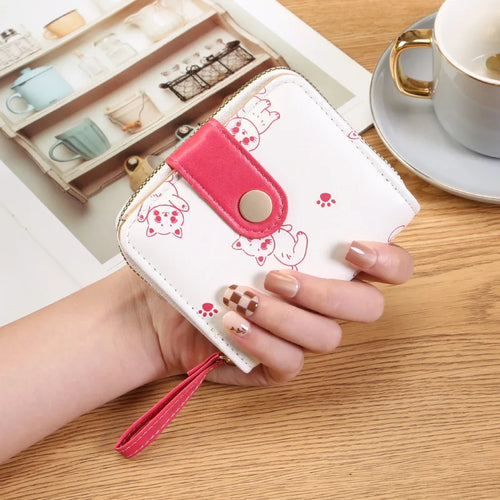 Japanese Cute Kitten Ladies Short Wallets Student Card Holder Bag with