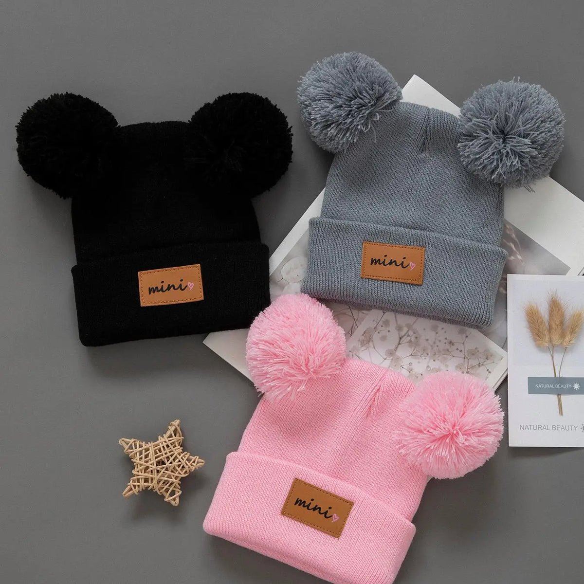 3pcs Kids Knitted Bonnet Bebe Newborn Baby Hat Pompom Cute Winter Hat