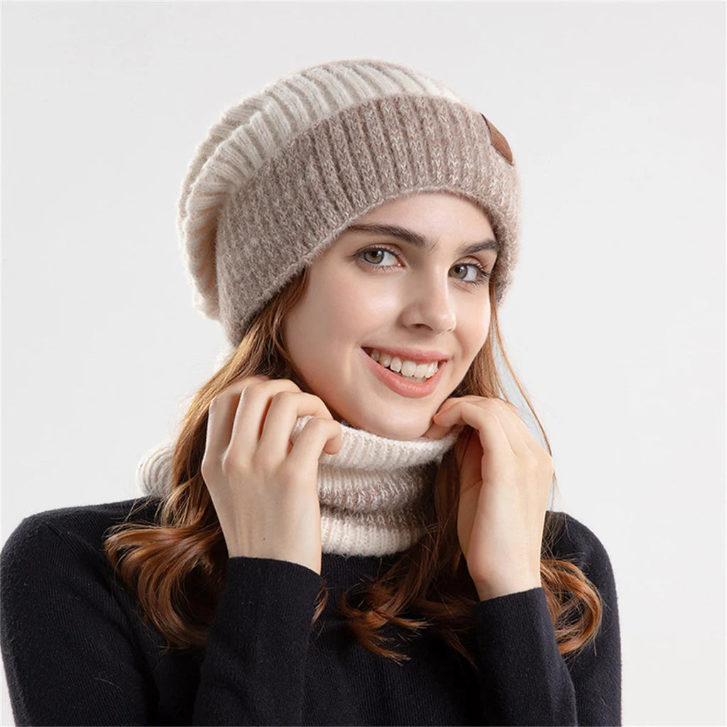 Winter men's and women's hats and scarves two-piece set