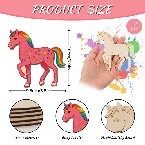 10pcs Unfinished Wood Animal Horse Cutouts,Wooden Craft Set for Wooden