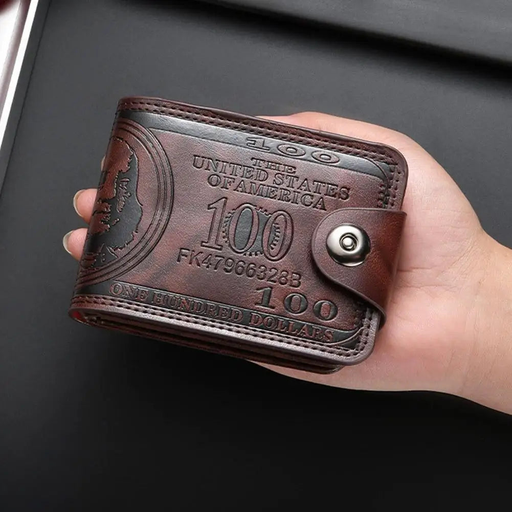 Men's Wallets with 100 US Dollar Pattern Hasp Male Leather Wallet with