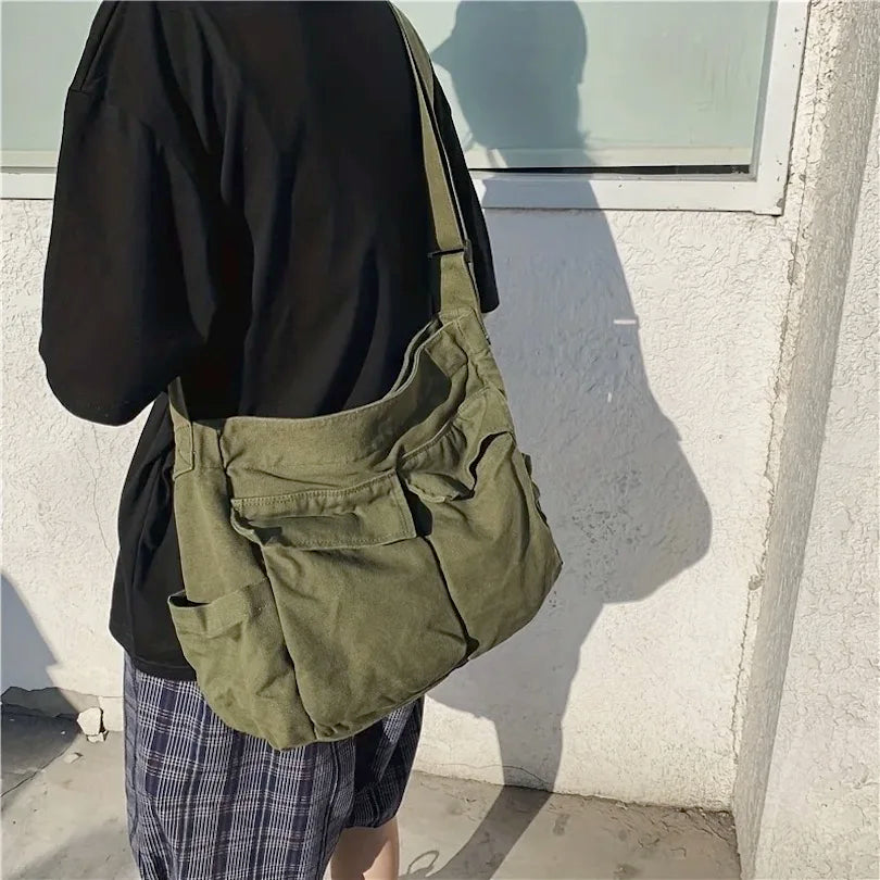 Workwear Canvas Shoulder Bag Large Capacity Retro Messenger Bag New