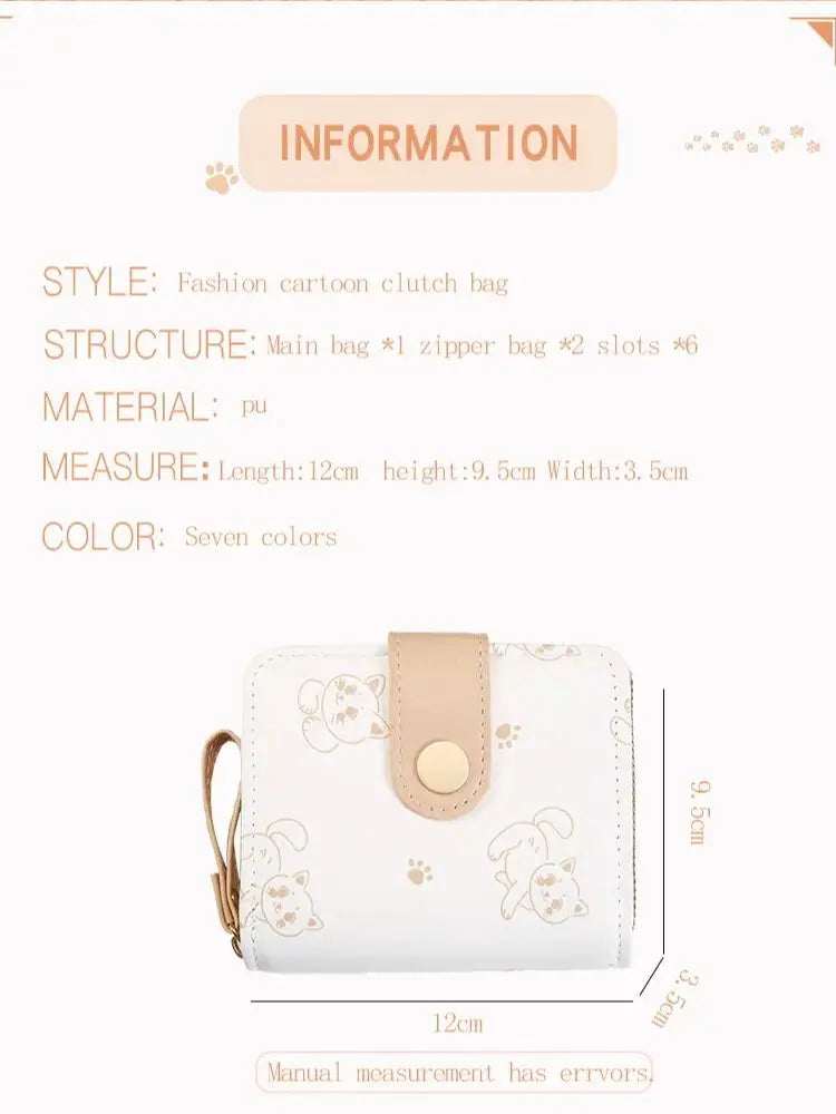 Japanese Cute Kitten Ladies Short Wallets Student Card Holder Bag with