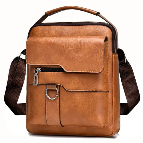 Multi-Purpose Men's Shoulder Bag for Work, PU Crossbody Briefcase with