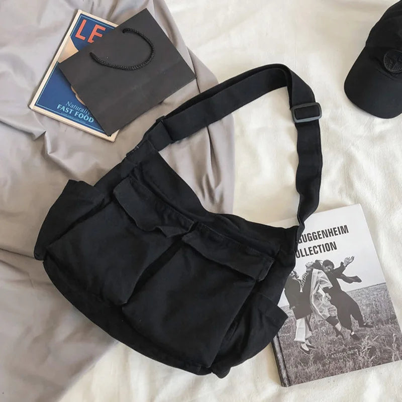 Workwear Canvas Shoulder Bag Large Capacity Retro Messenger Bag New