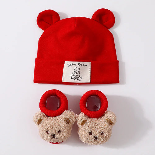 1Set Winter Bear Baby Warm Hats Socks For Newborn Autumn New Soft