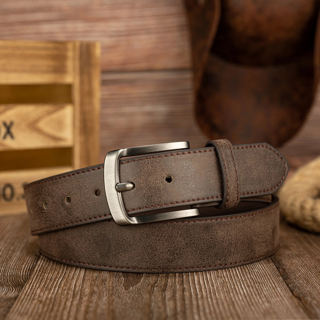 PU Leather Vintage  Buckle Belt – Unisex Waist Belt Brown Bronze 110cm