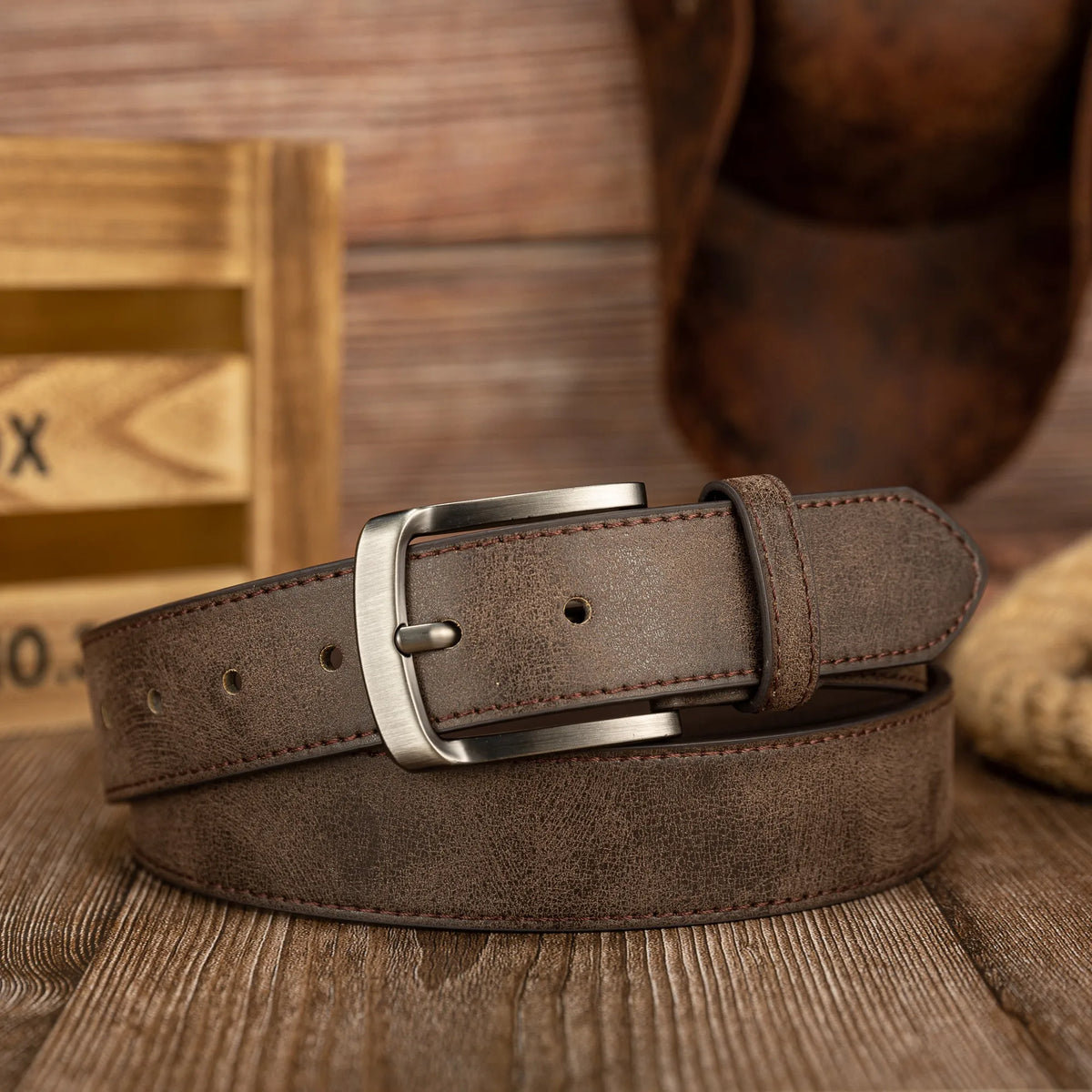 PU Leather Vintage  Buckle Belt – Unisex Waist Belt Brown Bronze 110cm