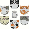 6 Pieces/set DIY Cat Rhinestone Painted Mosaic Drink Coaster, Wooden