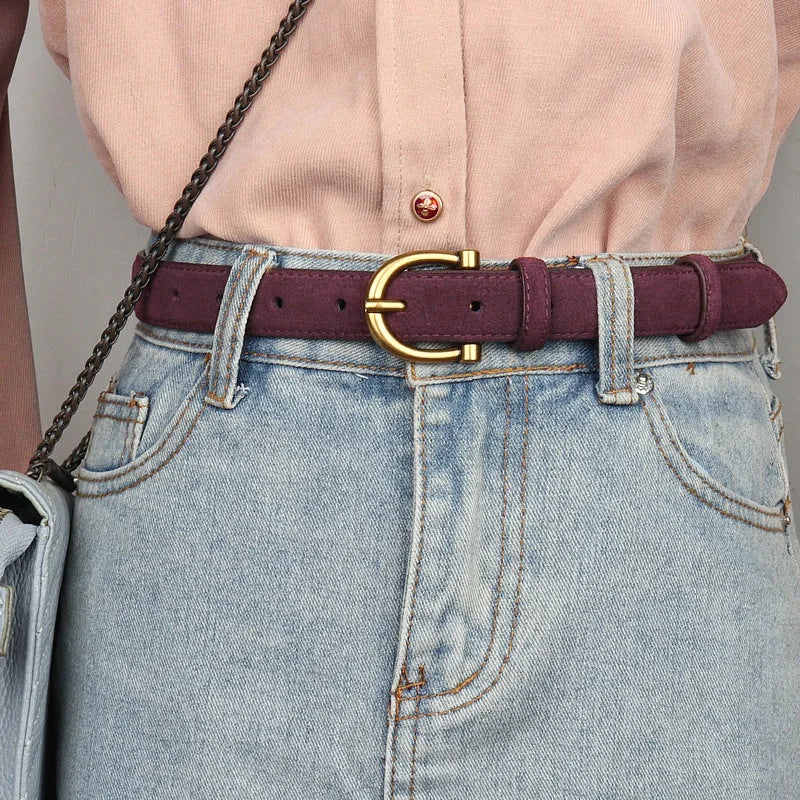 Women Luxury Design Suede Leather Belt Casual Versatile Business Waist