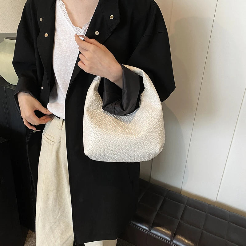 Women Classic Fashion Woven Embossed Hobo Soft PU Leather Small