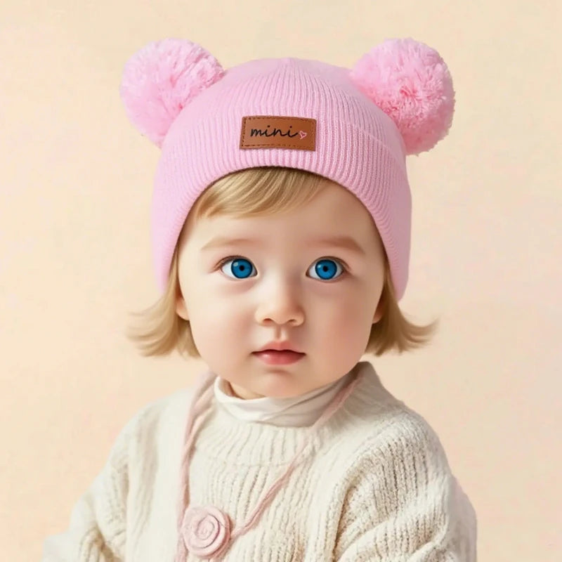3pcs Kids Knitted Bonnet Bebe Newborn Baby Hat Pompom Cute Winter Hat