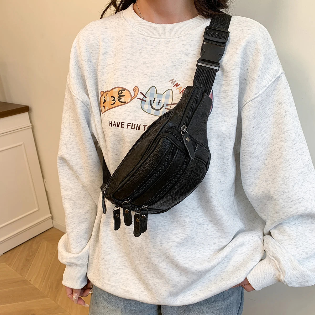 Leather Waist Bag Casual Small Square Hip Packs Crossbody