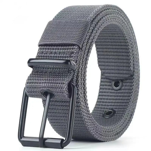 Men's Canvas Pin Buckle Belt – Porous Outdoor Leather Belt in Gray