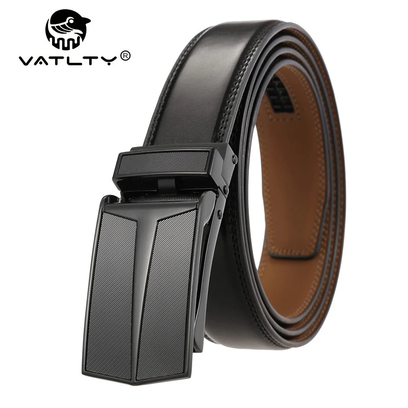 VATLTY 3.0cm Men's Genuine Leather Belt Silver Automatic Buckle
