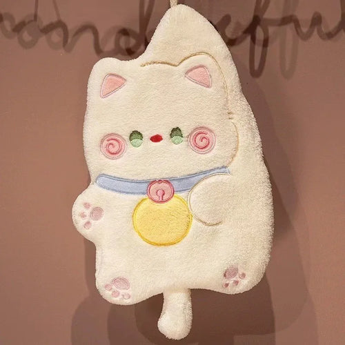 Cute Cat Hand Towel Quick Drying Kitchen Cleaning Rag Coral Velvet