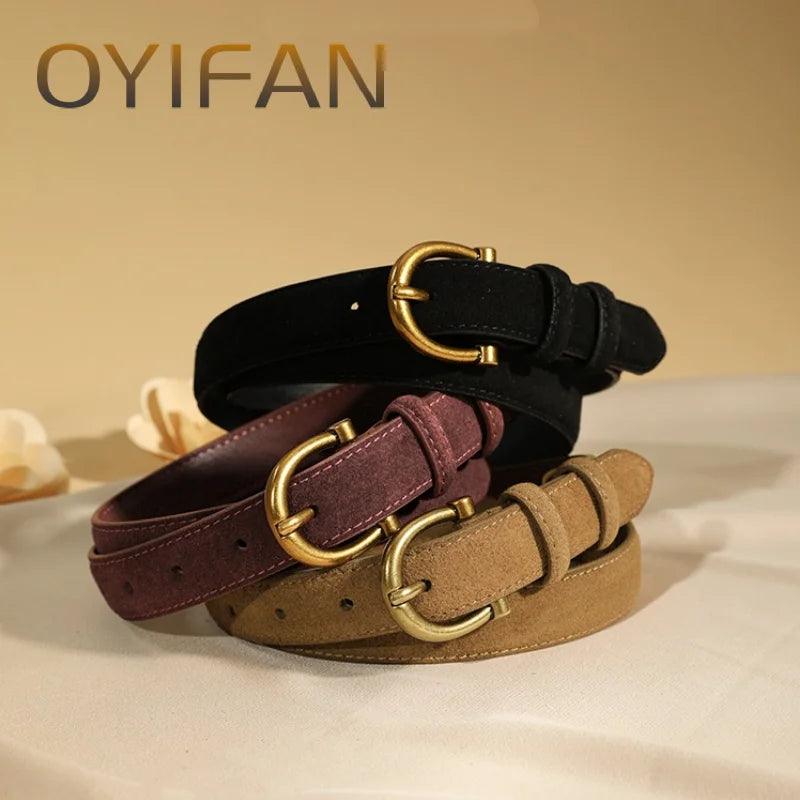 Women Luxury Design Suede Leather Belt Casual Versatile Business Waist