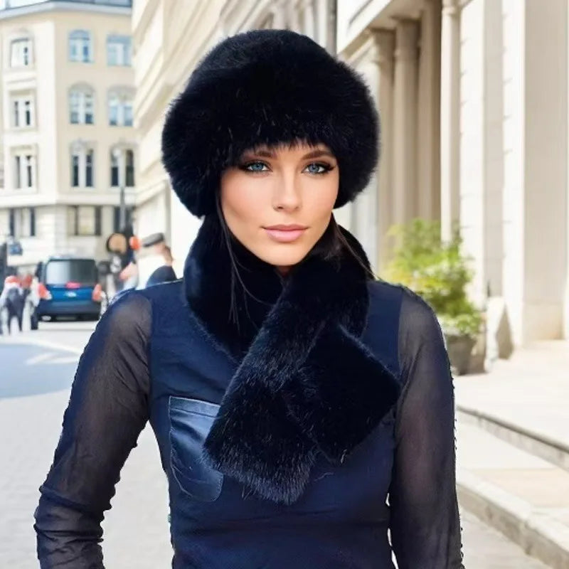 Luxury Faux Fur Hat & Scarf Set - Warm Elegant Versatile for Winter