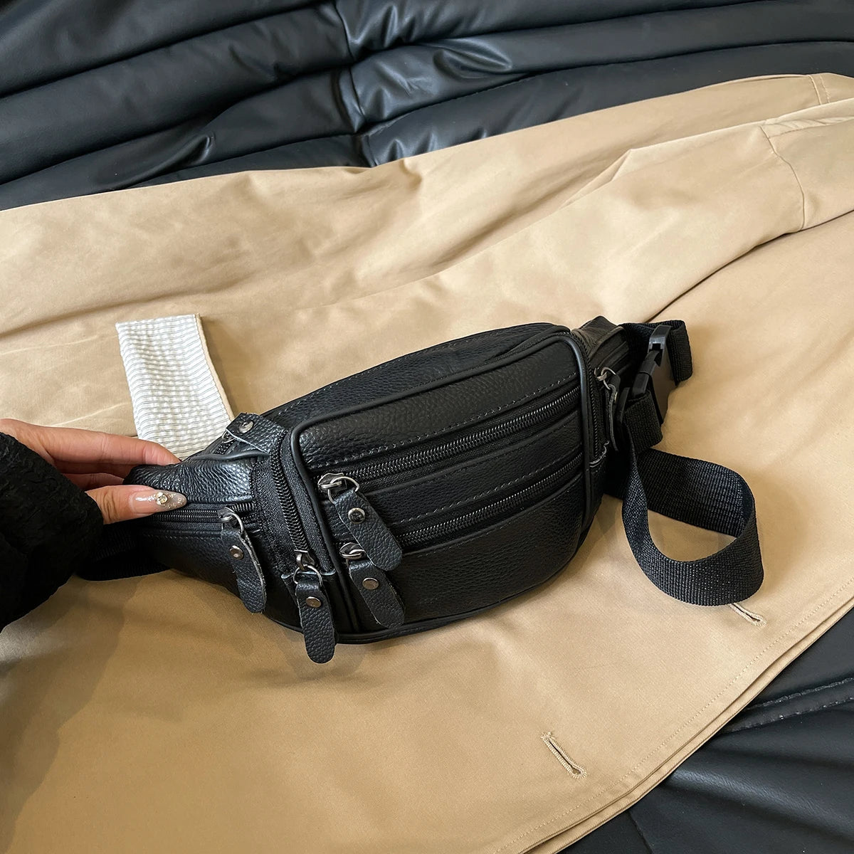 Leather Waist Bag Casual Small Square Hip Packs Crossbody