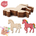 10pcs Unfinished Wood Animal Horse Cutouts,Wooden Craft Set for Wooden
