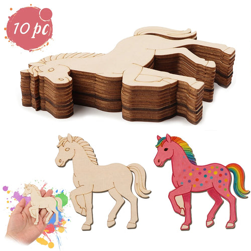 10pcs Unfinished Wood Animal Horse Cutouts,Wooden Craft Set for Wooden