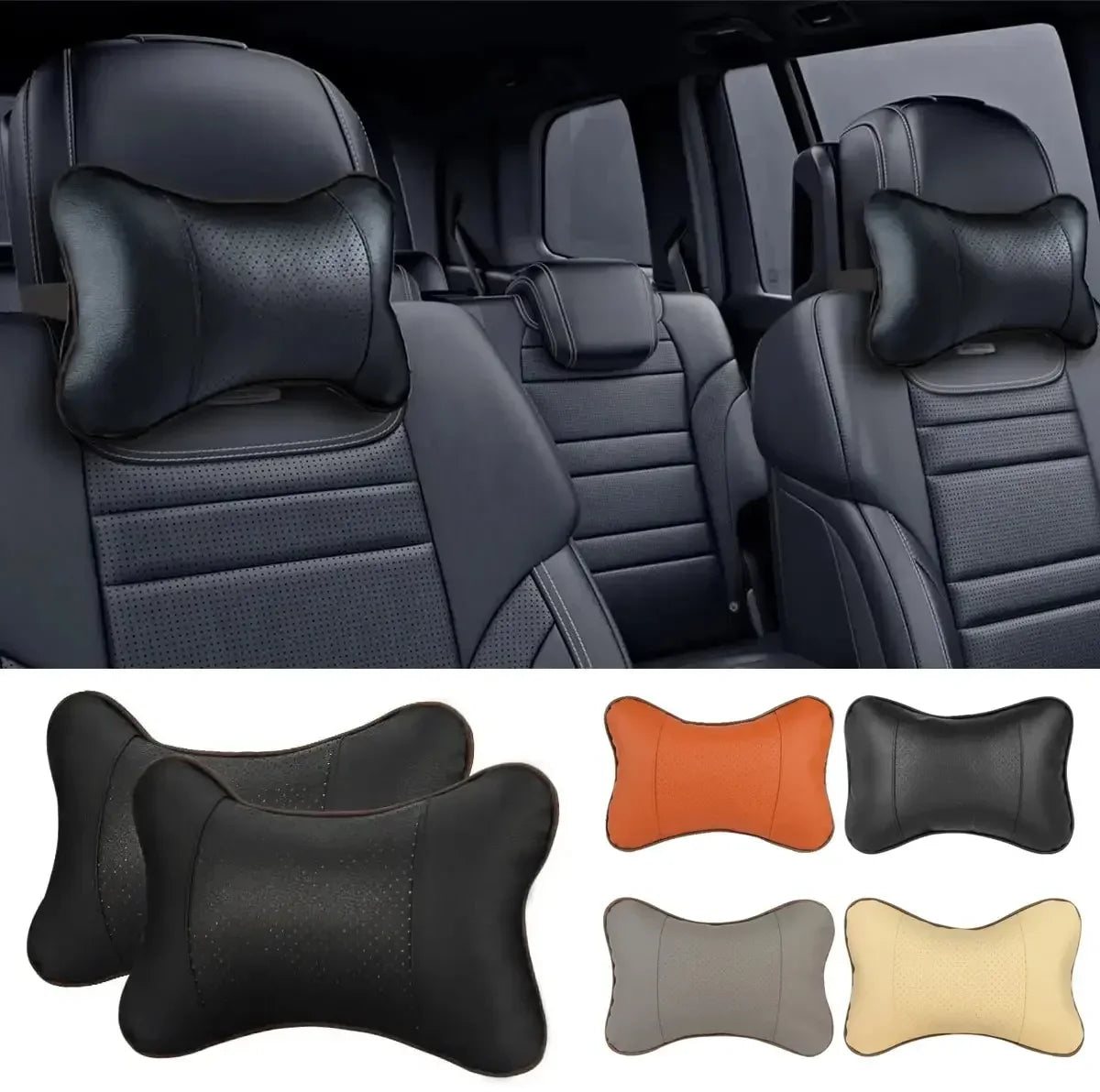 Car Neck Pillows Both Side Pu Leather 1pcs Pack Headrest For Head support