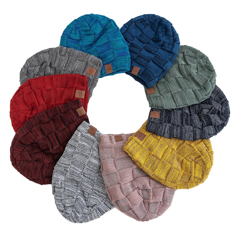 Winter Women's Knitted Beanie Hat, Warm Fleece Lined Plus Size Fashion