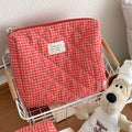 Women Large Capacity Checkered Cosmetic Bag Girls Cotton  Skincare