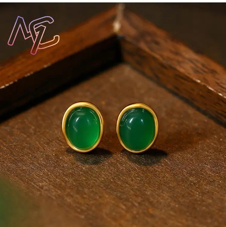 Green Natural Jade Earrings Talismans Luxury Gifts for Women Carved