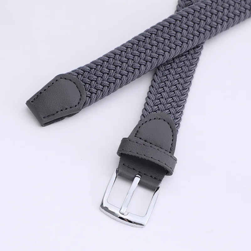 Solid Color Elastic Woven Belt, Casual Men's Hole-Free Elastic Canvas