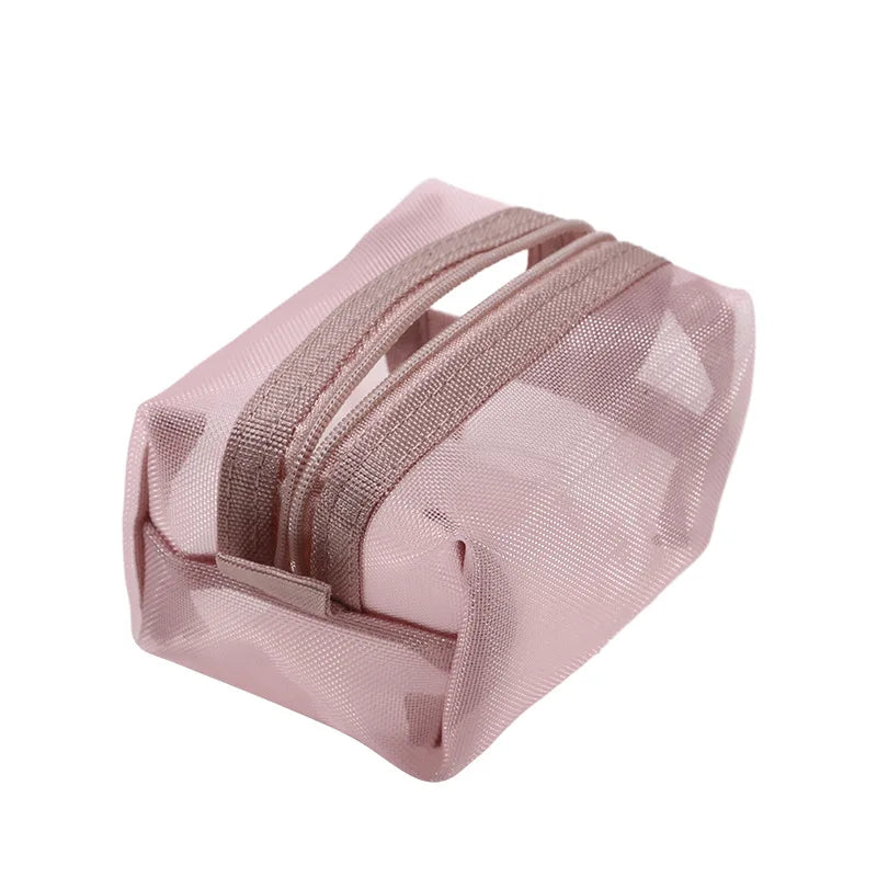 Mini Clear Nylon Mesh Cosmetic Bags Cute Women Small Lipstick Makeup